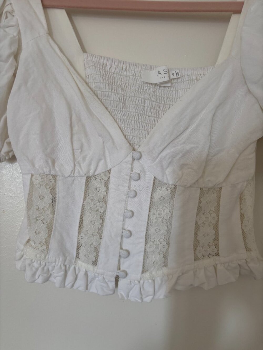 ASTR The Label Forever Yours Lace Trimmed Puff Sleeve Top XS - Picture 4 of 6
